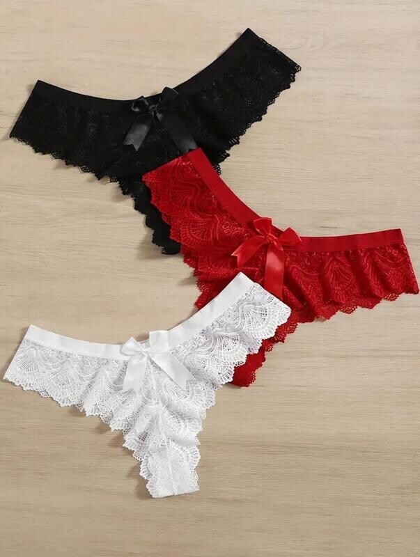 [3 Pack] Floral lace Bow Panties, Assorted Colours Soft &amp; Stretchy Briefs