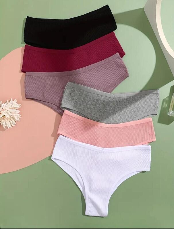 3pcs solid Ribbed Panties, Comfy&amp; Breathable Stretchy underwear