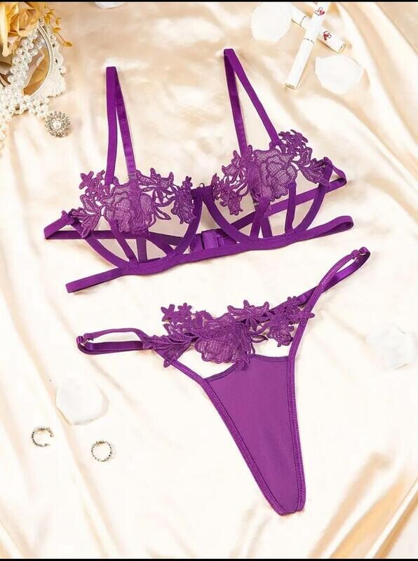 Hot Floral Embroidery Lingerie Set, Hollow Bra &amp; G- G-String Pantie