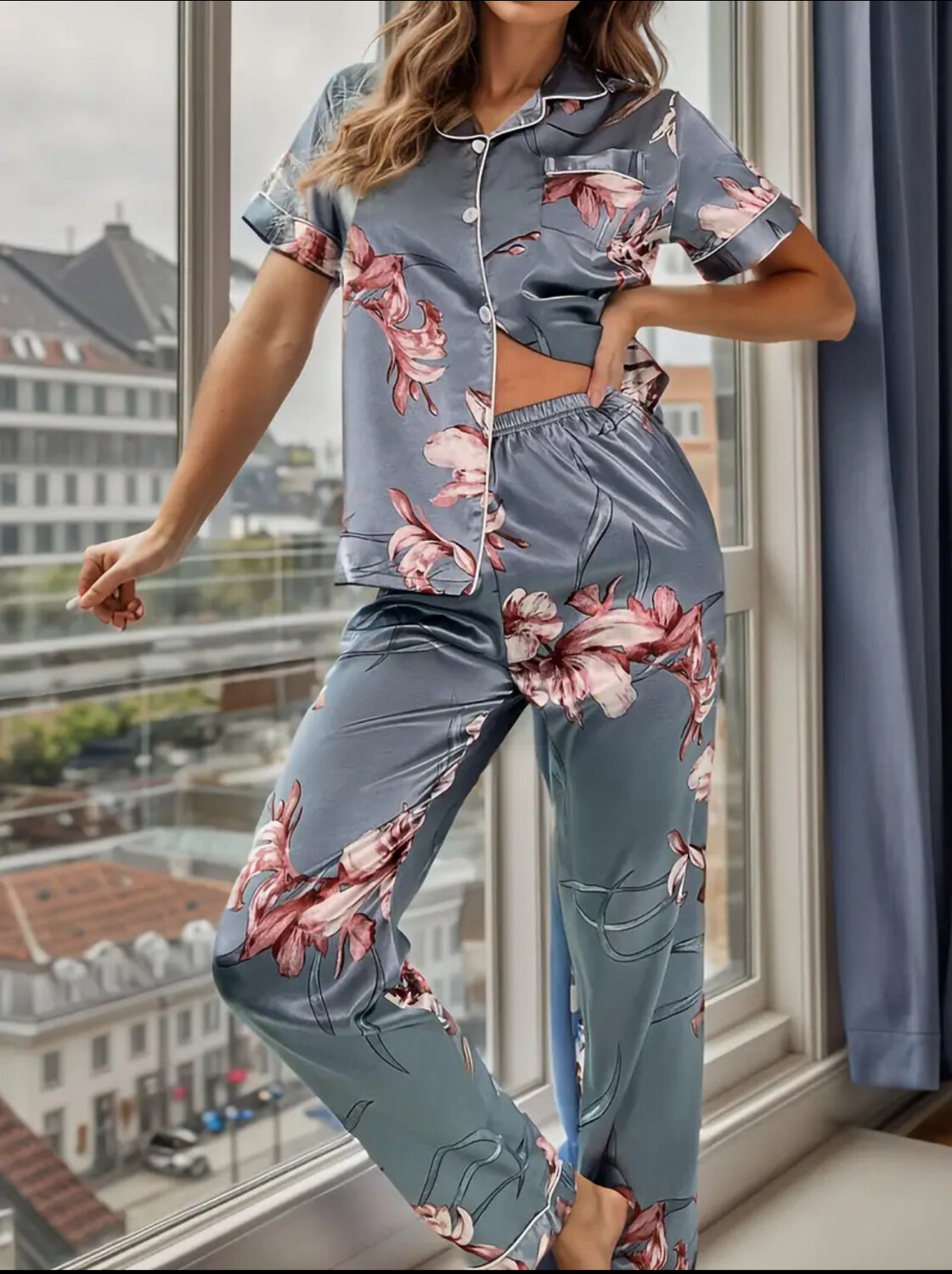 Floral Pattern Pajama Set