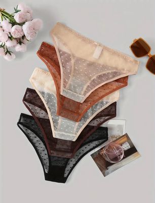 5pcs Mesh Heart Pattern Semi Sheer Briefs
