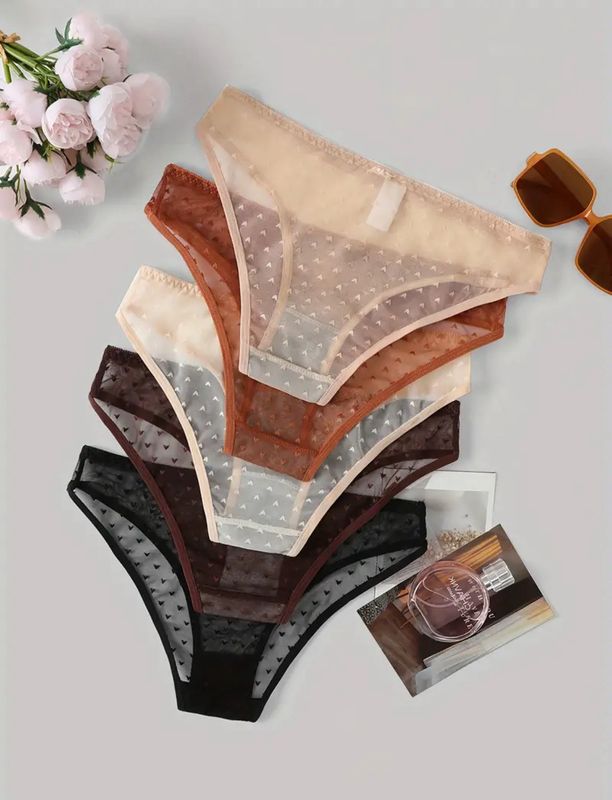 5pcs Mesh Heart Pattern Panties