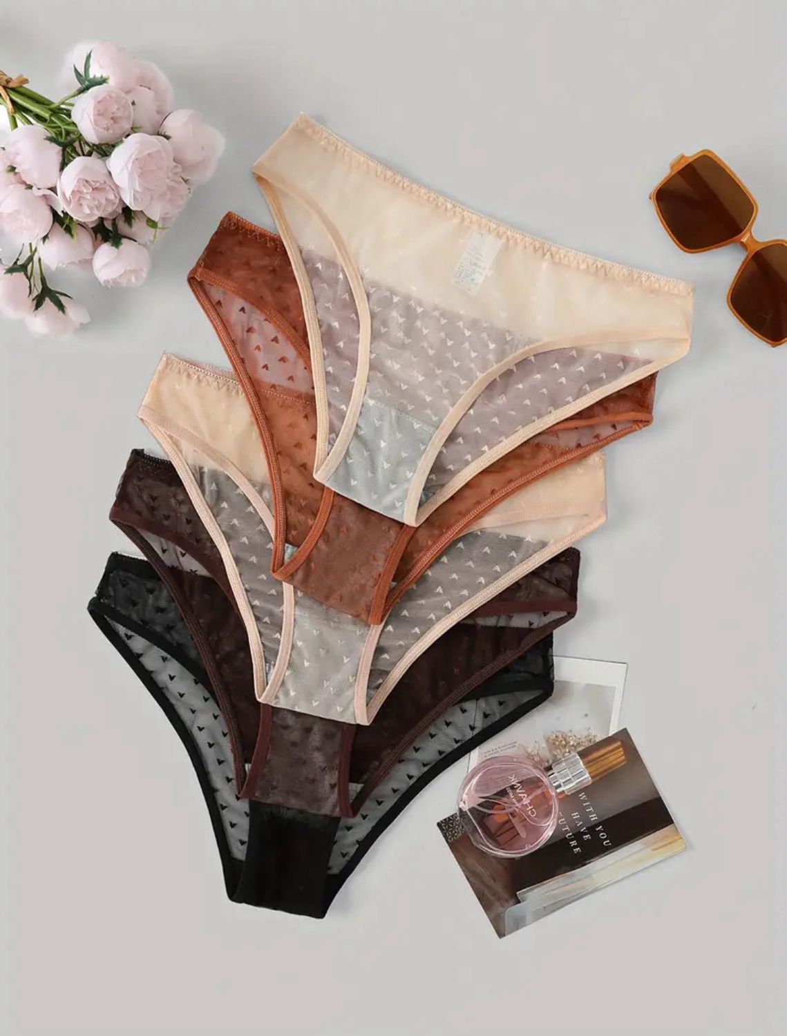 5pcs Semi-sheer Briefs