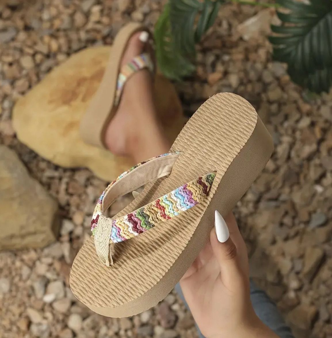 Colorful Woven Wedge Slides