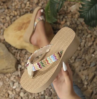 Colorful Woven Wedge Slides