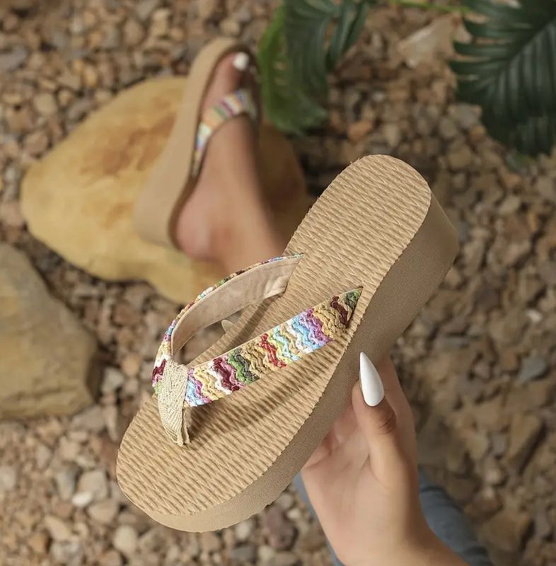 Colorful Woven Wedge Slides