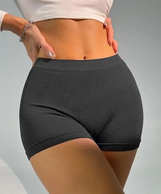 Simple Ribbed Knit Textured Panty  Comfy Mid-Rise Stretchy Solid Boyshort Panties