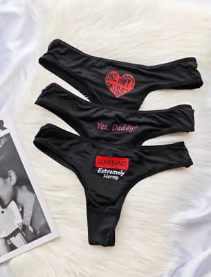 Letter print polyester Thong