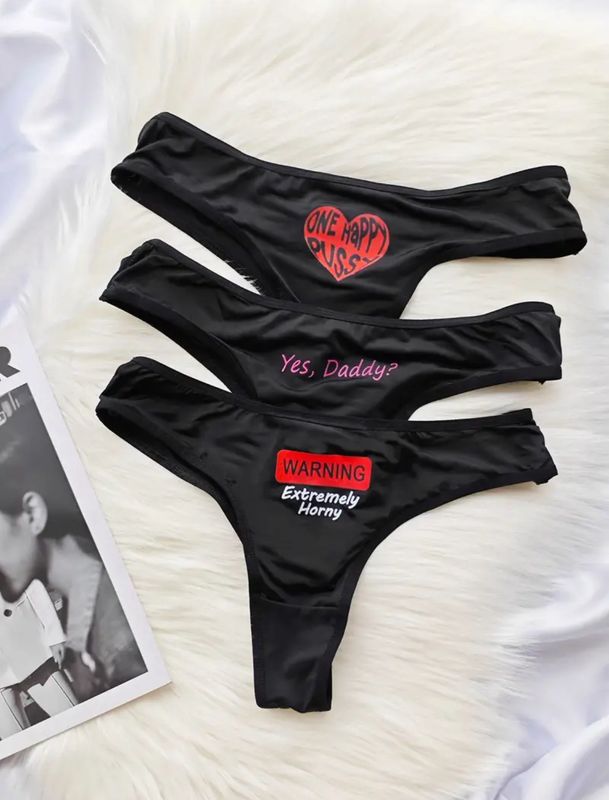 Letter print polyester Thong