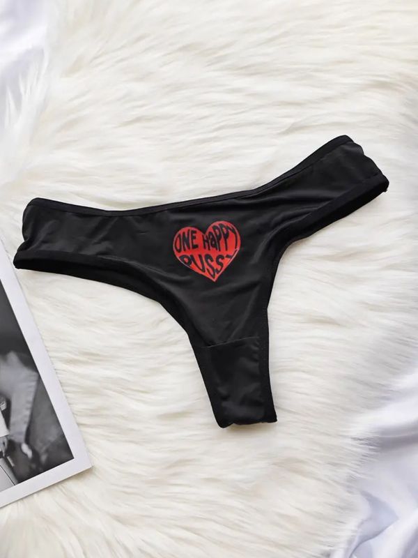 Letter print polyester Thong