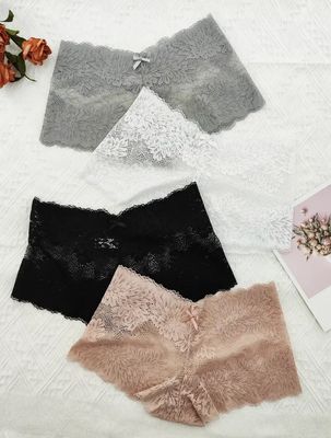 4pcs Comfortable Lace Boyshort Panties Semi-Sheer and Elastic Intimates Underwear