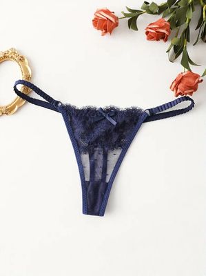 1pc Floral Lace Semi Sheer Thongs, Sexy Comfy Breathable Stretchy Intimates Panties