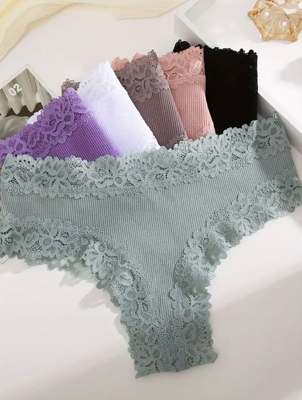 3pcs Soft and Comfy Lace Ribbed Cotton Panties