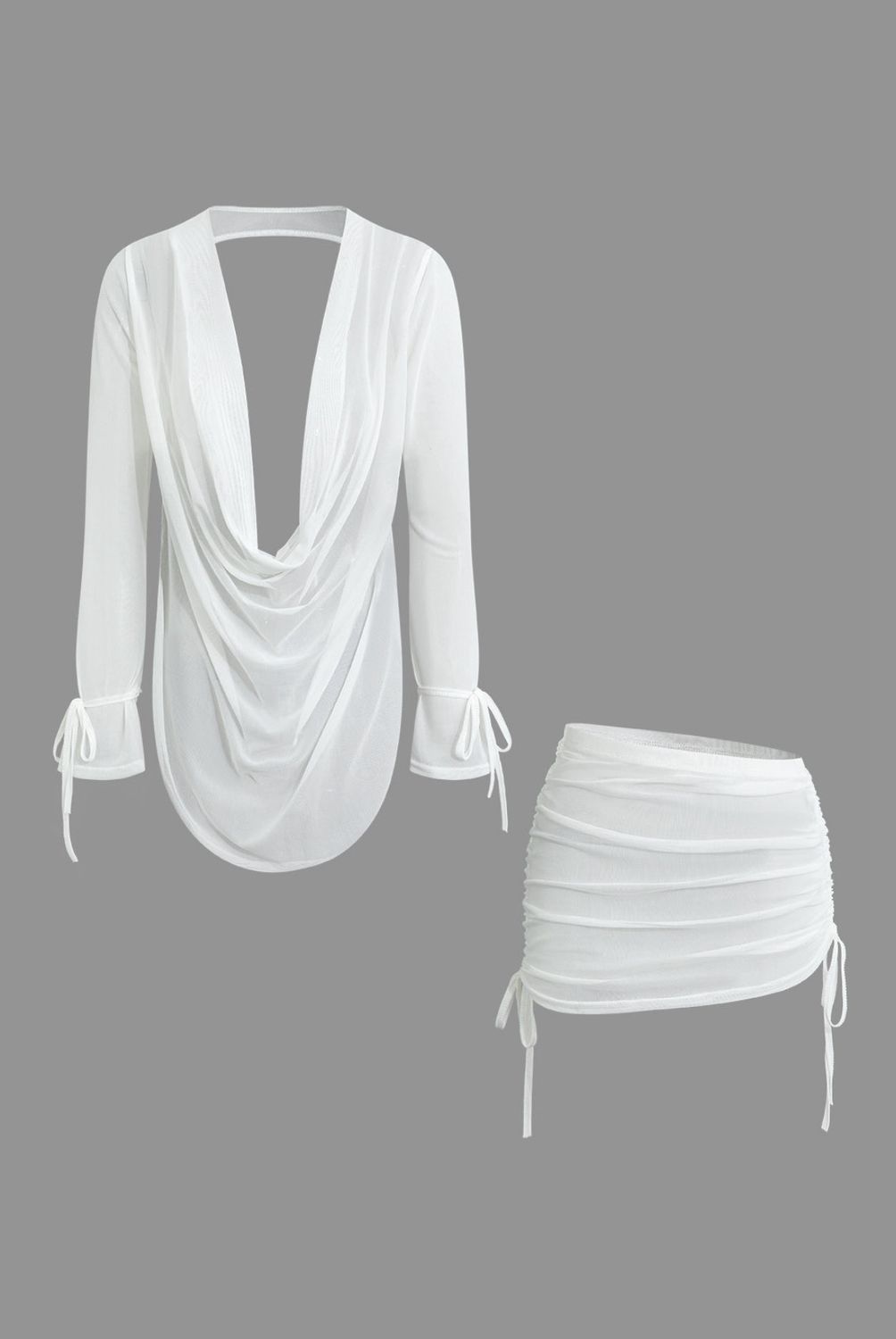 Cowl Neck Backless Tie Mesh Set