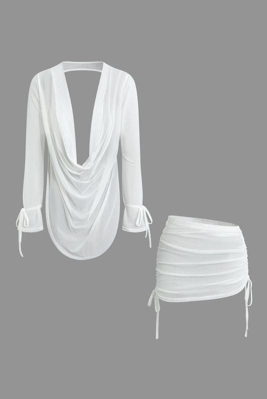 Cowl Neck Backless Tie Mesh Set