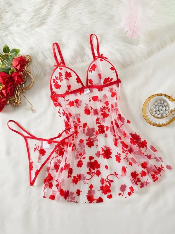 Floral Mesh Nightgown