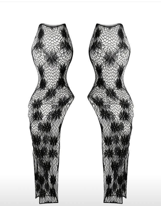 Sexy Sheer Mesh Bodycon Dress with Flower Slit