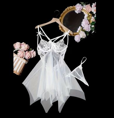 Asymmetric Hem Cross Strappy Slip Dress &amp; Thong