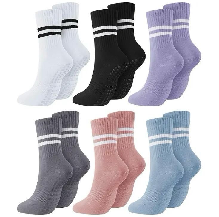 Non-Slip Yoga Socks with Silicone Sole - Mid-Calf Length Pilates &amp; Dance Socks, Anti-Skid Grip for Fitness, Indoor Exercise, Solid Color (No Bulk) - Compatible with /Gym Floors &amp; Use -
