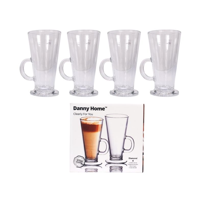 DH 4PC 290ML GLASS CUP SET W/HANDLES