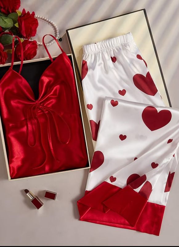 Heart Print Camisole Top Pajamas Set
