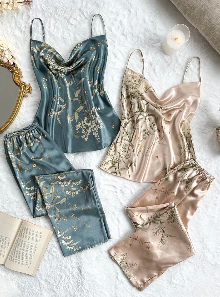Floral Print Satin Pajamas Set