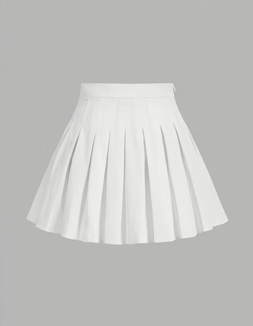 White Side Zipper Casual Pleated Skirt