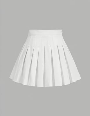 White Side Zipper Casual Pleated Skirt