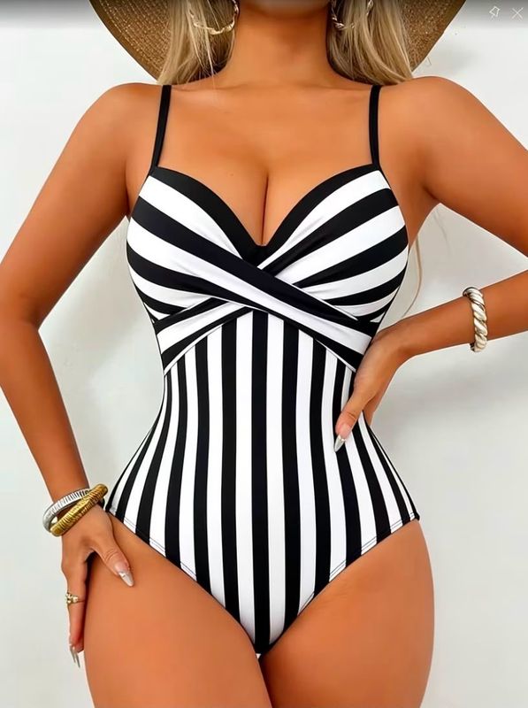 Stripe Print 1pc Swimsuit