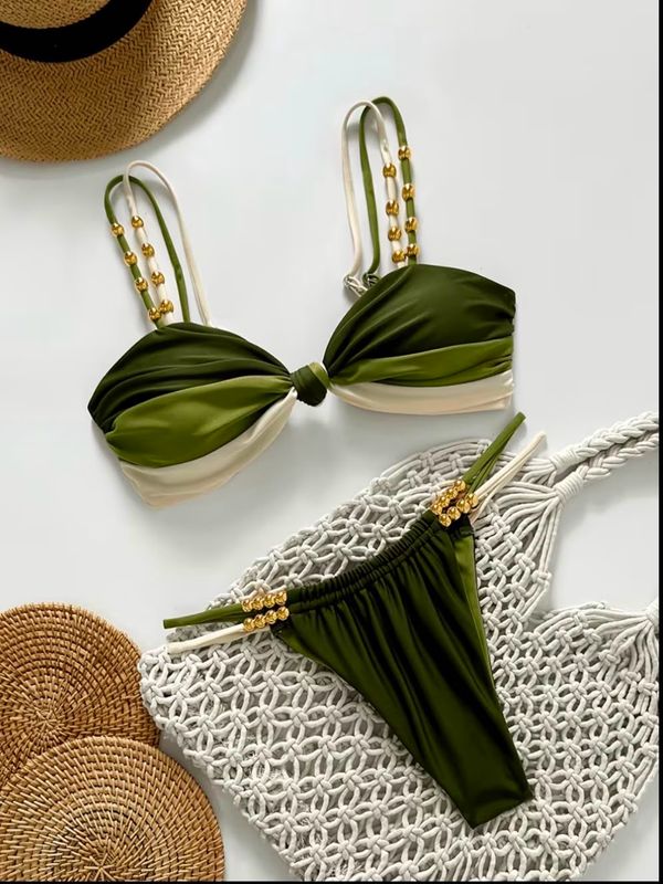 Beaded Strap 2pcs Swimsuit