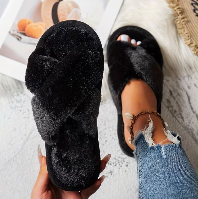 Fuzzy Cross Strap House Slipper