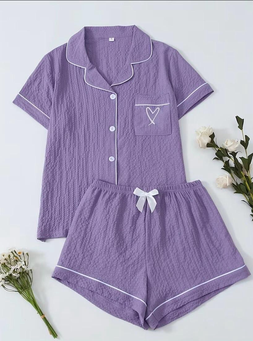 Heart Embroidery Pajamas