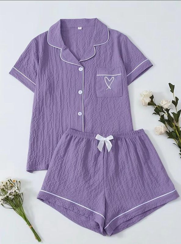 Heart Embroidery Pajamas
