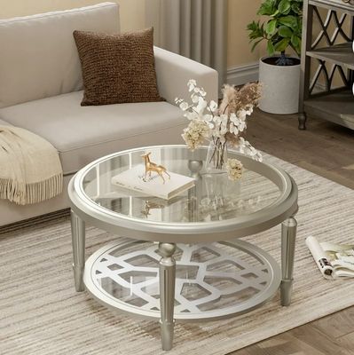 COSIEST Champagne Double-Tempered Glass Round Coffee Table