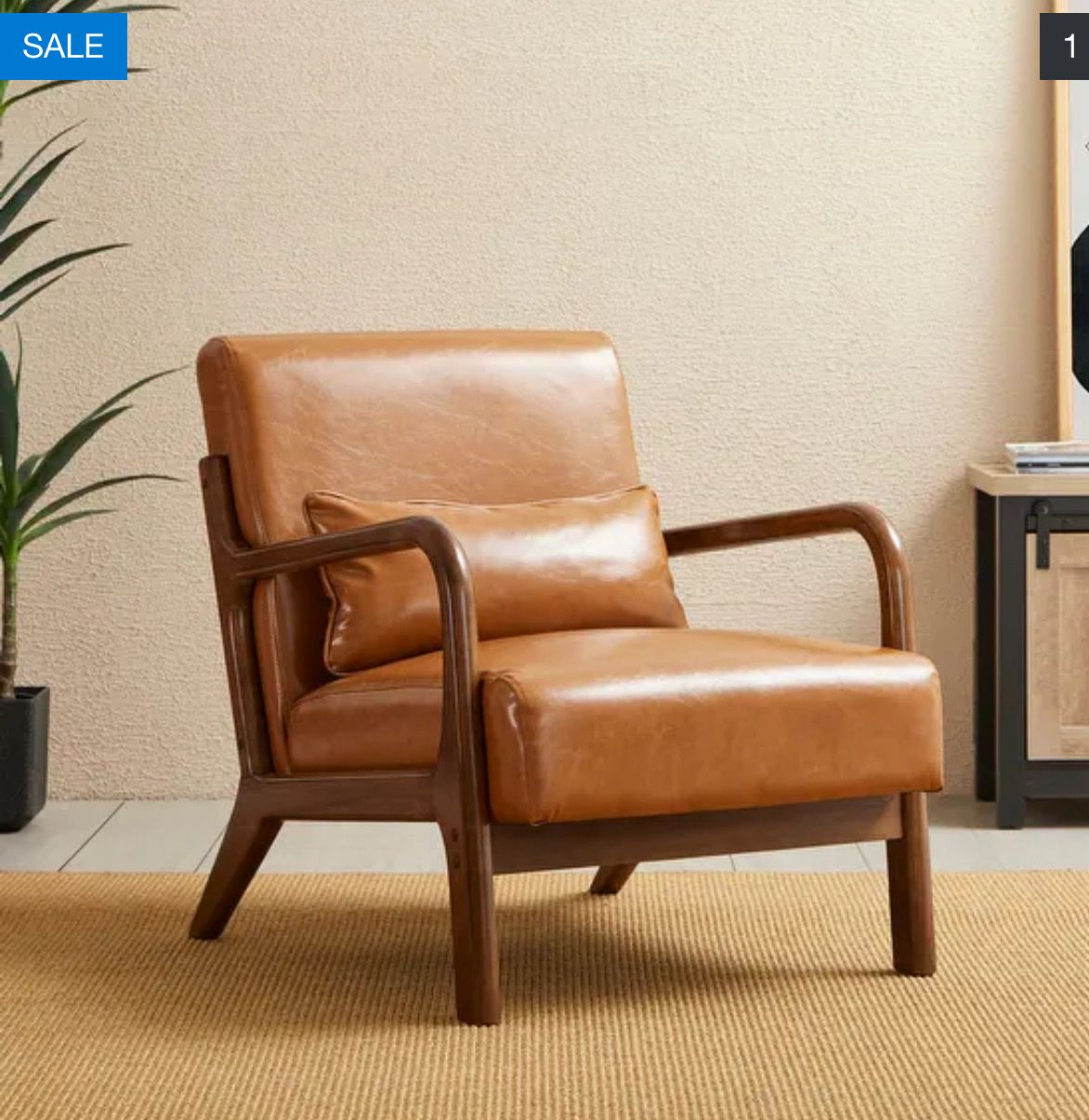Mid century modern camel leather chair hotsell