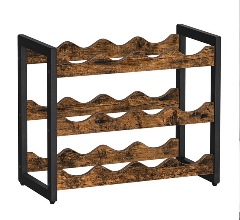 Countertop Wine Rack, 3-Tier Display Wine Storage Shelves, Holds 12 Bottles, Bamboo Wobble-Free Bottle Holder For Kitchen Bar Dining Room Living Room