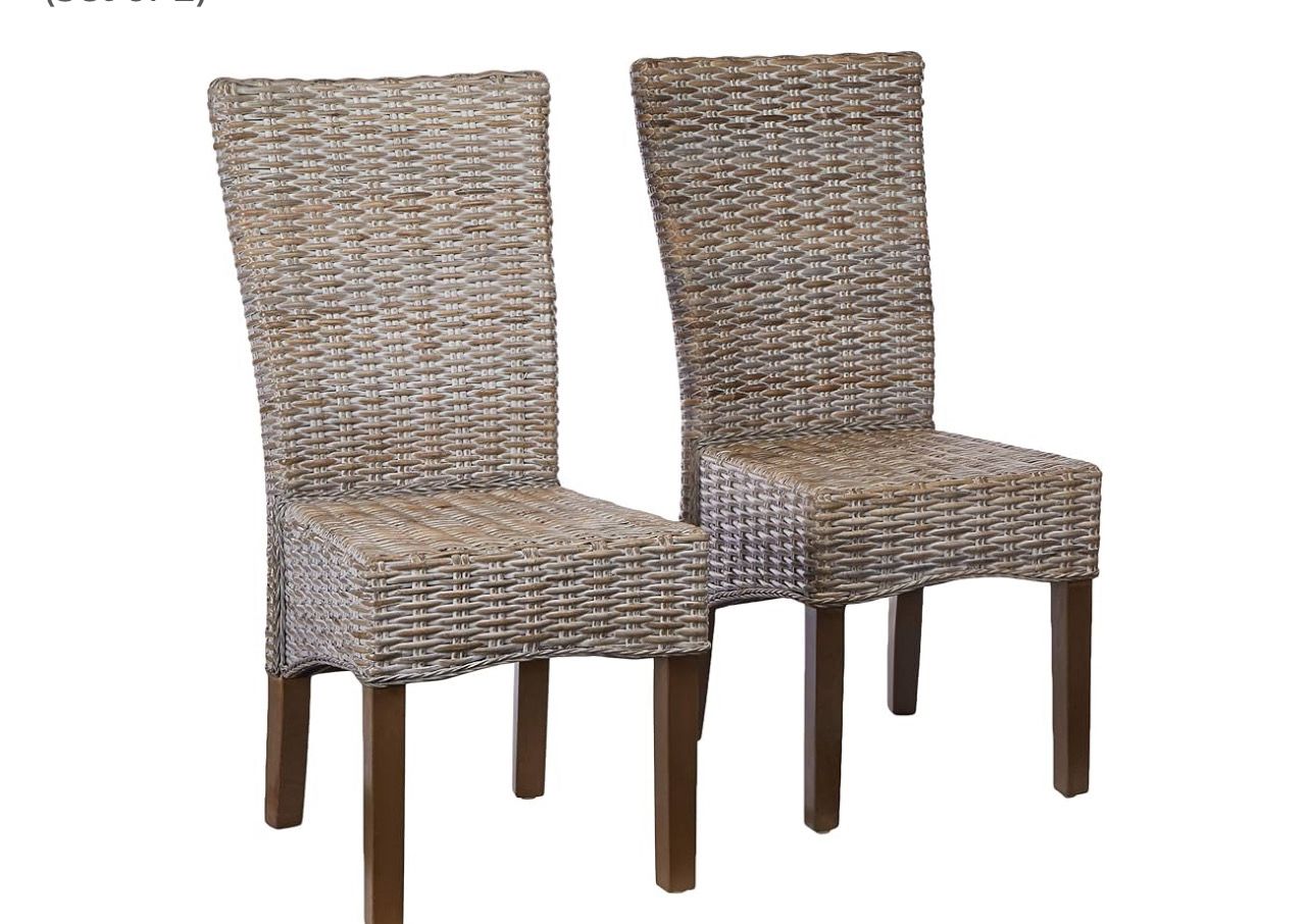 Safavieh Home Collection Ozias Grey Wicker 18-inch Dining Chair & Accent Chairs  (Set of 2