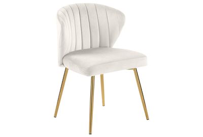 Modern | Contemporary Velvet Upholstered Dining Chair with Deep Channel Tufting and Rich Gold Legs, )21" W x 20" D x 29.5" H, Cream