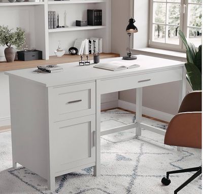 Martha Stewart Hutton Shaker Style Home Office Desk with Storage in Gray with Brushed Nickel Hardware