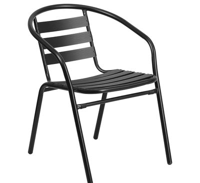 Flash Furniture Black Metal Restaurant Stack Chair with Aluminum Slats For Outdoor Or Indoor Use