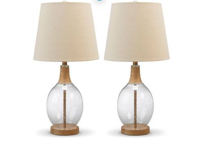 Signature Design by Ashley Clayleigh 23.5&quot; Coastal Glass Table Lamp Set, 2 Count, Beige &amp; Glass