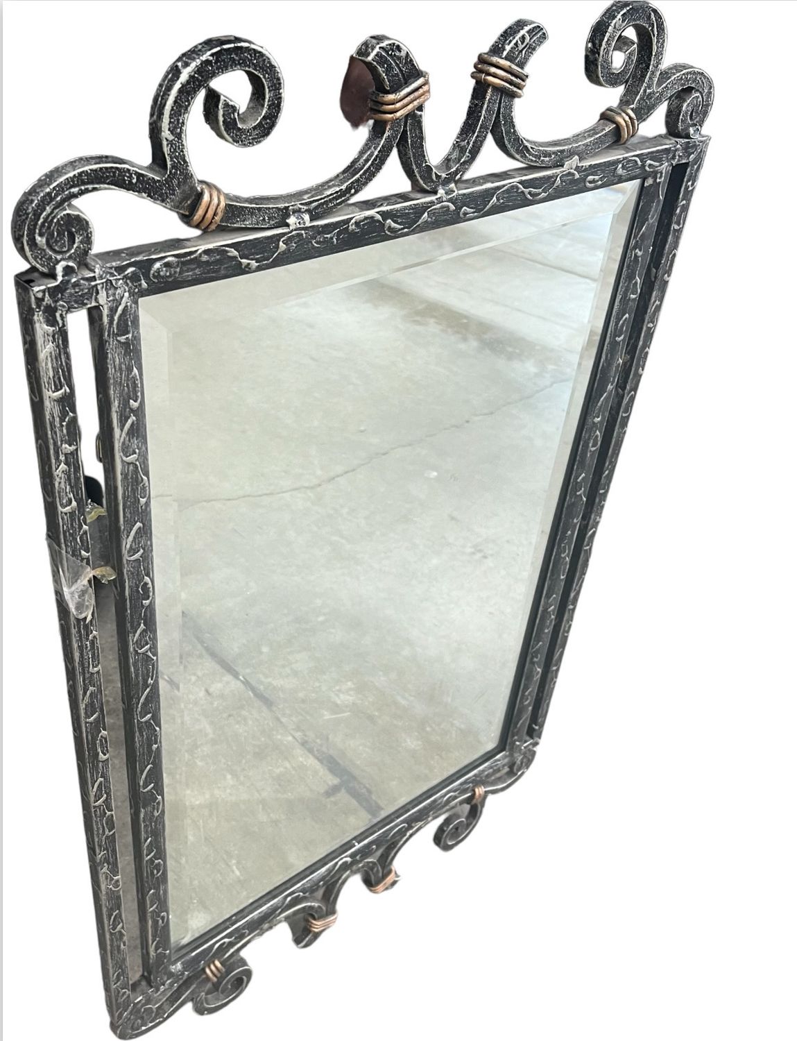 Large Brushed Metal 36"x 23" Rectangle Beveled Frame Mirror
