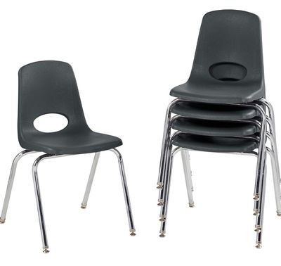 18" School Stack Chair, Stacking Student Seat with Chromed Steel Legs and Nylon Swivel Glides for in-Home Learning, Classroom or Office