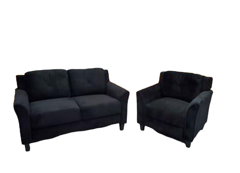 Hartford Accent Chair & Loveseat Upholstered Microfiber Curved Arms - Black