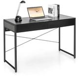 44 in. Rectangular Computer Desk Metal Frame Study Table Home Office Workstation w/2 Drawers Black