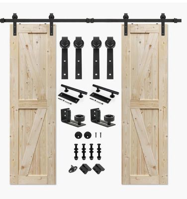 22x84in Double Unfinished British K-Brace Paneled Wood Sliding Barn Door W/Hardware Kit (Set of 2)