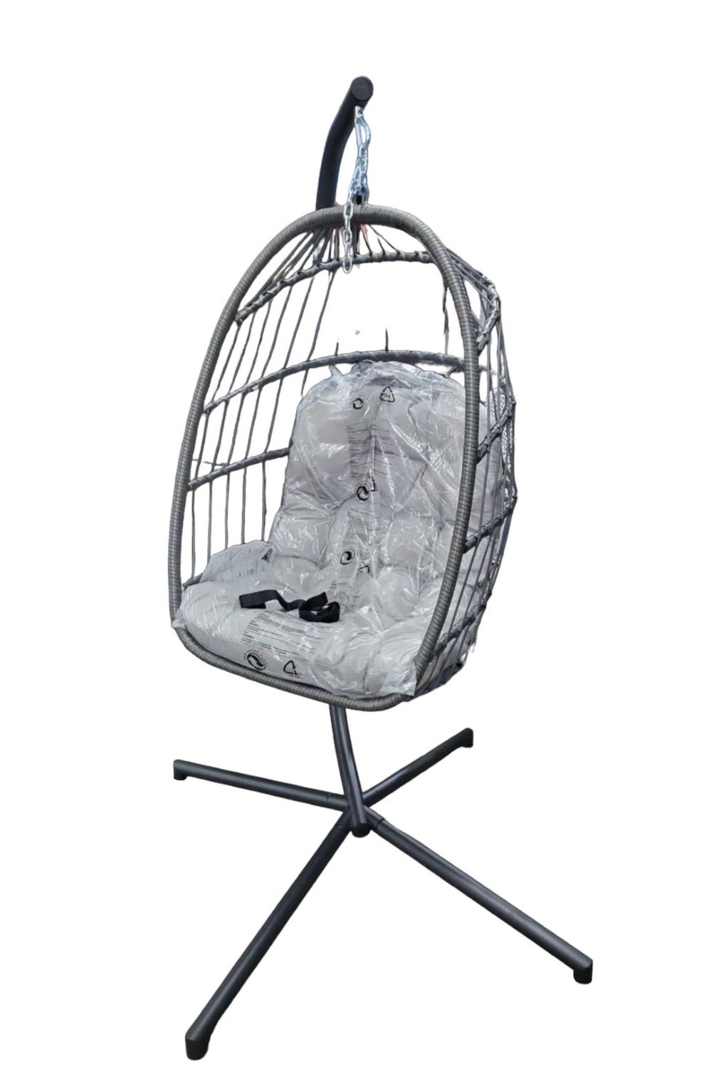 Outdoor /Indoor Swing Egg Chair w/metal frame stand & Cushion-Grey