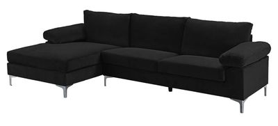 Modern Large Velvet Fabric Sectional Sofa, L-Shape Couch with Extra Wide Chaise Lounge