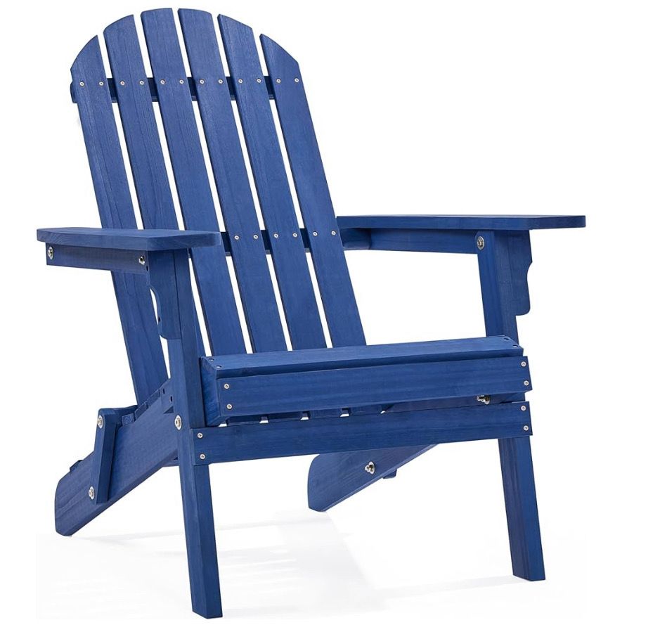 Folding Adirondack Chair Set of 1 Outdoor, 300LBS Solid Wood Garden Chair Weather Resistant, Fire Pit Lounge Chairs for Garden/Yard/Patio/Lawn, Blue