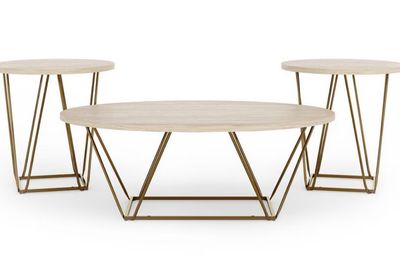 Signature Design by Ashley Tarica Coffee Table Set in Light Gold (Set of 3)